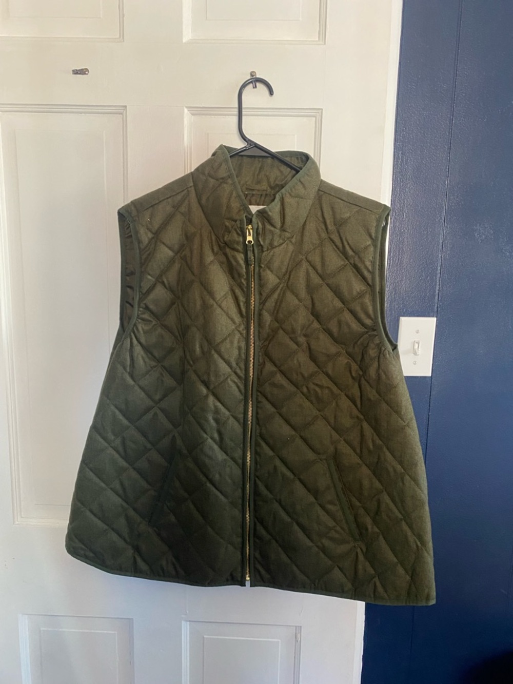 Old Navy Olive Green Quilted Vest with Gold Zip